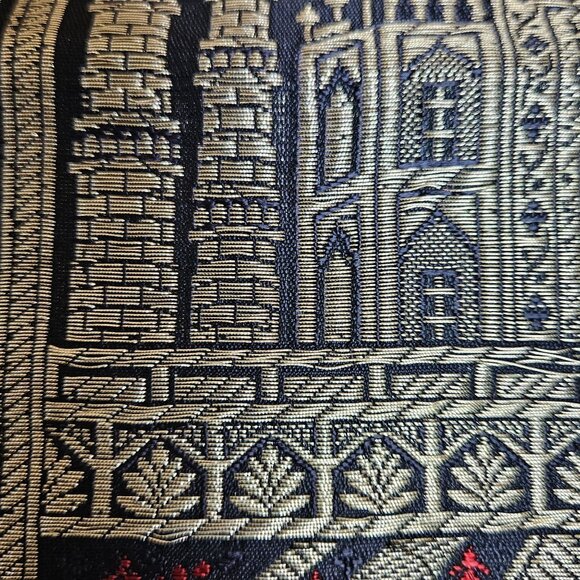 Taj Mahal Embroidered Square Silk Tapestry Pillow Cover17" X 17" Blue & Gold Des - Picture 3 of 8